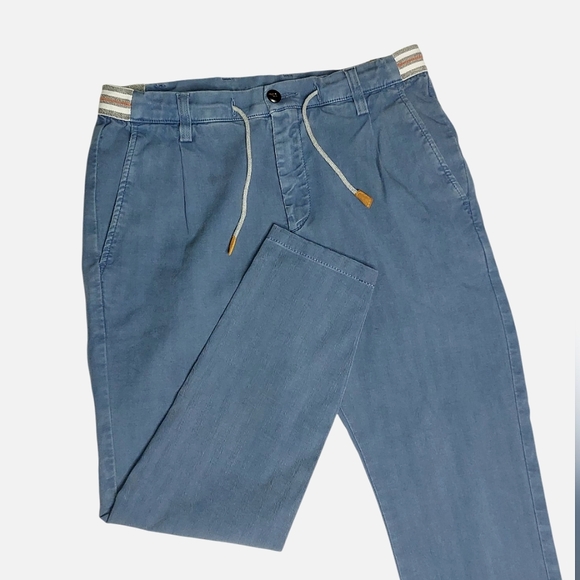 Eleventy | Joggers | Striped | Elastic Stretch Waist | Khaki | Slate Blue Jogger - Picture 1 of 15